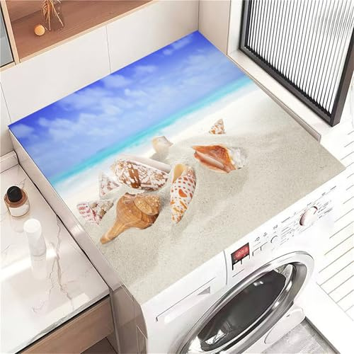 Highdi Housse de Protection pour Machine à Laver Top Plage élégante, Coussin de Machine à Laver Antidérapant, Tapis de Protection pour Dessus Sèche-Linge Séchage Rapide (Plage 7,30x40cm)