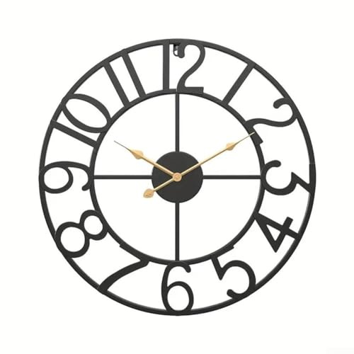 Zilimontt Vintage Metal Outdoor Wall Clock with Large Numbers for Patio, Porch, Pool Area and Garden Decor in 34cm or 40cm Size Options(C)