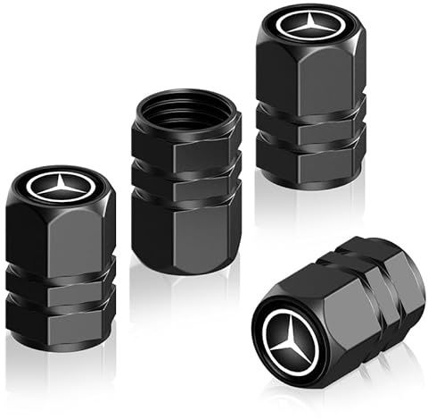 Legiertes Auto Ventilkappen Kompatibel für Mercedes Benz CESM CLK GLK GL AB AMG GLS GLE AMG Series Serie, 4pcs Ventilkappen Auto Reifenventil Kappe Staubkappen Zubehör für Autoreifen, Schwarz