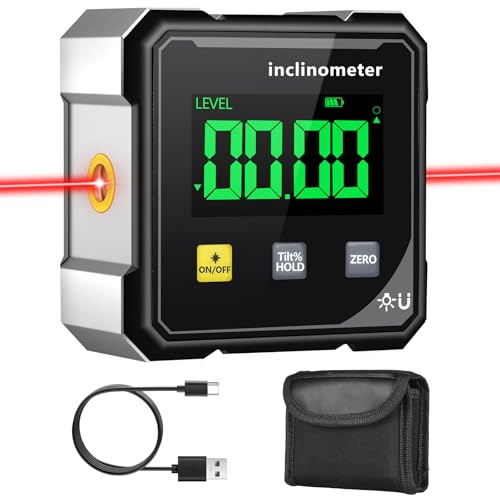 Flintronic Digitaler Winkelmesser, Winkelmesser mit Elektronischem 4-Seitigem Starkem Magnetischem, LCD Display, Laser, Wasserdicht, Wasserwaage Digital Für Holzarbeiten und Bauprojekte, Weiß Schwarz