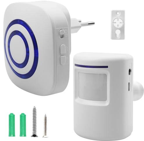 Alarma de paso inalámbrica: campana de carga inalámbrica con 1 receptor electrónico plug-in y 1 detector de movimiento PIR, detector de paso, timbre de puerta, alarma inalámbrica con detector de