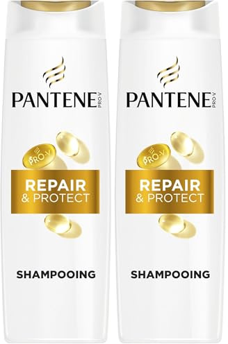 Pantene Pro-V Repair & Protect Shampoing 250ml pour Cheveux Fragiles, Secs et Abîmés, Nettoie en Douceur et Protège les Ponts Capillaires, Sans Silicones, Huiles Minérales et Colorants (Lot de 2)