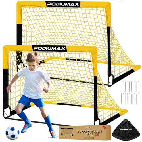 PodiuMax Football Goal 2 in 1, Pop Up Goal Football Net Carry Bag for Garden/Backyard/Outdoor/Indoor, Easy Install Durable Football Goals for Practice Skills