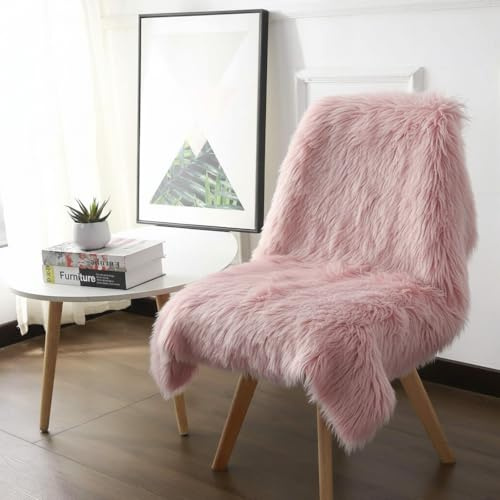 Topspitgo Lammfell Langhaarig, Weich Schaffell Teppich Flauschig Deko Fell für oder den Stuhl das Sofa Schlafzimmer,Wohnzimmer (Rosa, 60 x 90 cm)