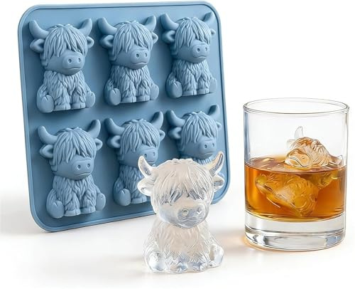 Mini-Hochlandkuh-Eiswürfelform, 3D-Hochlandkuh-Eiswürfelform aus Silikon, wiederverwendbare Eisform in Rinderform, neuartige Kuh-Eisform für Getränke, neuartige Kuh-Osterformen, perfekte Geschenke (B)