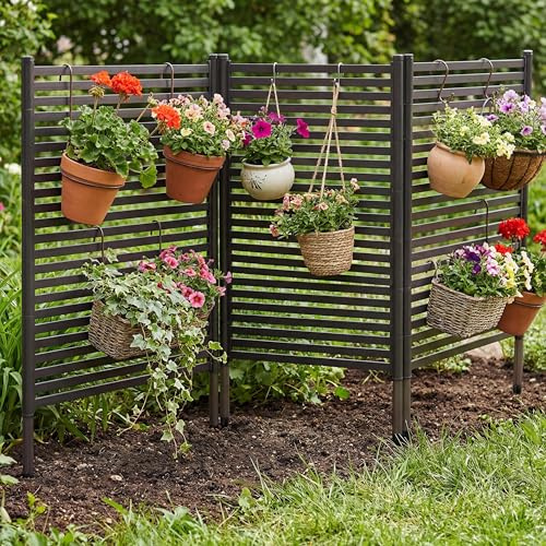 Garden Fence with 3 Standing Ways for Hard & Soft Ground, Free Standing Fence for Outside, Metal Panels for Backyard Balcony Patio Garden, Black, 180 x 120 cm