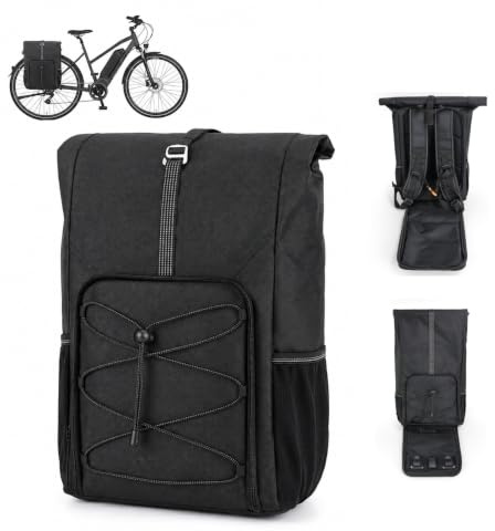 TVDARMO 2-in-1 Fahrradtasche Gepäckträger & Rucksack – wasserdichte Fahrrad Gepäcktasche Rolltop mit Schnellverschluss Halterung – rolltop fahrradrucksack für Alltag & Touren (Schwarz, 30L)