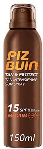 PIZ BUIN Tan & Protect Spray Solare Intensificatore dell'Abbronzatura SPF 15, Crema solare spray abbronzante corpo con Illumitone, Protezione solare spray SPF15 con filtro solare UVA/UVB, 150 ml