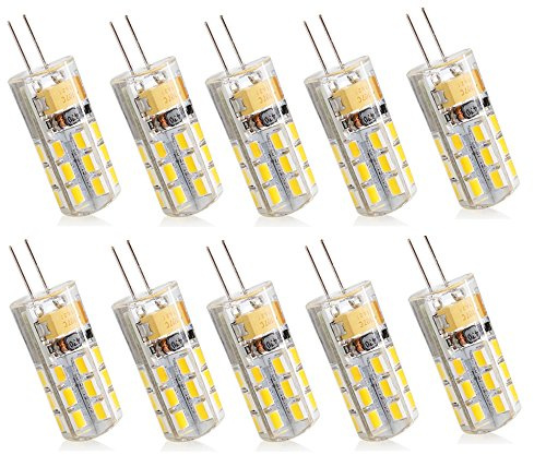 ShuoHui 10 x G4 LED Lampe 2.5W, 24 X 2835 SMD, 180LM, Ersatz für 20W Halogenlampen, 12V AC/DC Warmweiß 3000K,360 Grad, LED Birnen, LED Leuchtmittel,Nicht Dimmbar-10 Pack