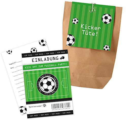 Kindergeburtstag-Events 12 x Fußball Einladungskarten Mitgebsel - Set für Kindergeburtstage / Fußball Mitgebsel / Geschenktüten / Give-Aways / Mitgebsel / Geburtstagseinladungen / Kinder / Set