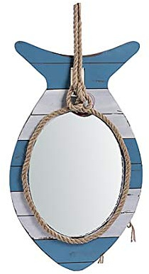 MAXIOCCASIONI Miroir en bois blanc bleu 34 x 4 x 61 cm style marin nautique