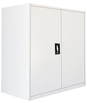 Panana Office Cupboard 2 Doors Metal Lockable Storage File Cabinet Adjustable Shelves Bookcase Storage Unit Grey White