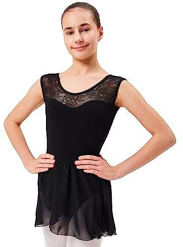 tanzmuster ® Wickelrock Mädchen Ballett - Emily - aus luftigem Chiffon antistatisch Ballettrock mit Gummizug für Kinder in schwarz, Größe:140-146