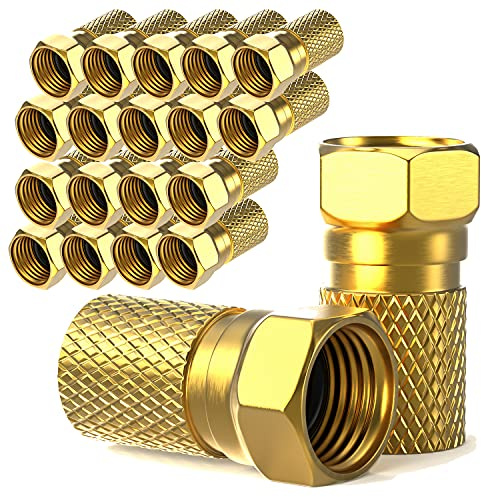 F-Stecker 7mm schraubbar | 20 Stück vergoldet | für Koaxial Antennenkabel | Gummidichtung | breite Mutter | Koax SAT Kabel | BK Anlagen | Satelliten LNB (20x, F-Stecker vergoldet)