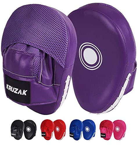 Kruzak Plain Punching Mitts for Muay Thai, Martial Arts, Sparring, Kickboxing & MMA Training - Men & Women Boxing Hook & Jab Focus Pads, Punch Bags Strike Shield and Punching Target (Purple)