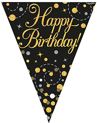 Happy Birthday Black And Gold Birthday Party Flag Banner Bunting