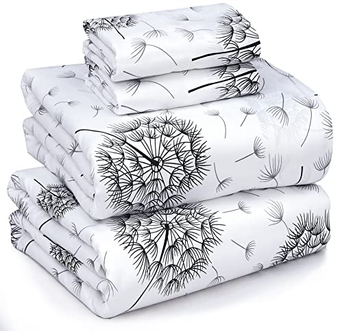 RUVANTI 100% Cotton Sheets – Queen Size Percale Bedding, Cooling & Breathable Floral Design, Durable with a Crisp, Soft & Comfortable Feel, 16 Deep Pocket, 4-Piece Set, Dandelion