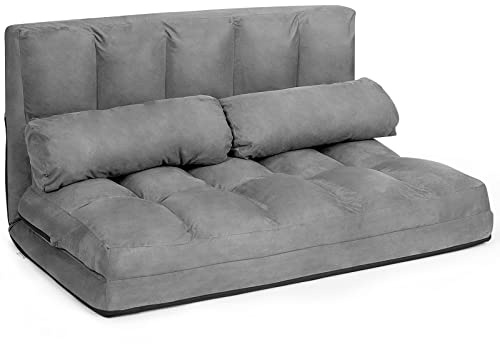 RELAX4LIFE Schlafsofa mit Bettfunktion, Schlafsessel mit 6 Stufen Verstellbarer Rückenlehne, Bodensofa inkl. 2 Kissen, 3 in 1 Klappsofa, belastbar bis zu 150 kg, für Wohnzimmer Schlafzimmer(Grau)