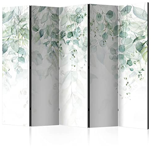 decomonkey Paravent Raumteiler Innen Pflanzen, 225x172 cm, 5-teilig, Laub | Beidseitig, Blätter, Wohnzimmer, Room Divider, Wall, Raumteiler Stehend, Trennwand, Sichtschutz, Spanische Wand, Holz