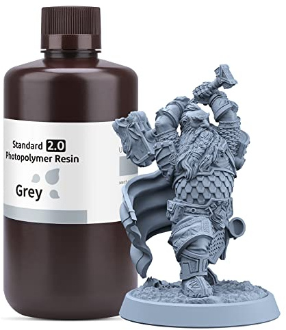 ELEGOO 3D Drucker Standard Resin, Rapid Photopolymer Resin Grau 2.0 1KG | 405nm LCD-UV-härtendes Harz, hohe Zähigkeit, exzellente Fließfähigkeit, schlagzähes Harz für LCD 3D-Drucker
