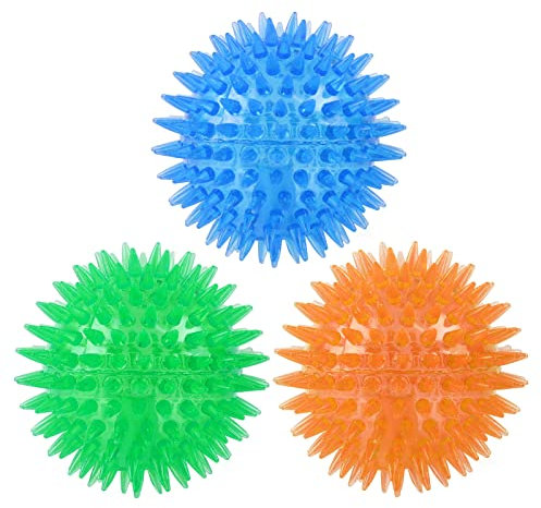 HDKAJL Hundeball Quietschend Unzerstörbar, Hundespielzeug Quietschend, Quietschspielzeug Hund, 3 Stücke Hundespielzeug Ball Set, Quietschball für Große Kleine und Mittelgroße Hunde (Blau/Grün/Orange)