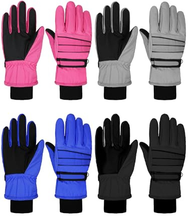 Geyoga 4 Pairs Winter Kids Ski Gloves Boys Girls Windproof Waterproof Warm Snow Gloves for Children Toddler Snowboard(Vivid Style,6-10 Years)