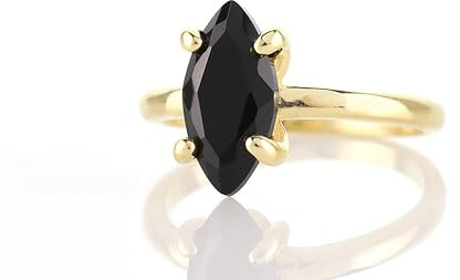 Bague Marquise en Onyx Noir - Bagues Élégantes Faites à la Main Tous les Jours Pierre Précieuse - Bagues de Fiançailles en Or Artisanales Bagues de Promesse Bijoux pour Elle - Avec Boîte de Signature