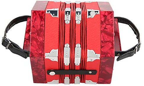 Ziehharmonika-Akkordeon, Helle Farbe, Tragbares Professionelles Ziehharmonika-Instrument mit Tragetasche für Erwachsene und Kinder(Rot