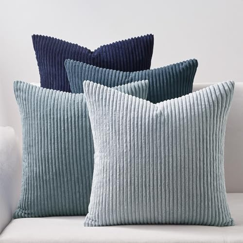 Topfinel Fundas de Cojines 45x45 Decoracion Hogar 4 Piezas Funda para Cojin Sofa Cama Salon de Estar Dormitorio Sillas Jardin Habitación de los niños Pana Durable Azul