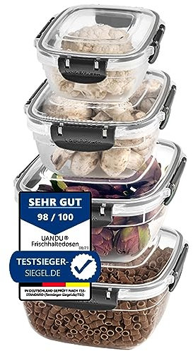 uandu Lock & Fresh 4er Frischhaltedosen mit Deckel für Lebensmittel, Tupperdosen Set, Mikrowellen-, und Gefriergeeignet, Vorratsdosen mit Deckel Luftdicht Set, Meal Prep Boxen, BPA frei Kunststoff