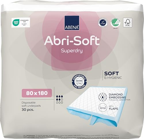 Abena Abri-Soft Superdry Incontinence Bed Pads With Flaps| 30 pads | 80 x 180cm| Suitable To Be Used As Incontinence Bed Sheets, Training Pads, Large Puppy Pads & a Waterproof Sheet