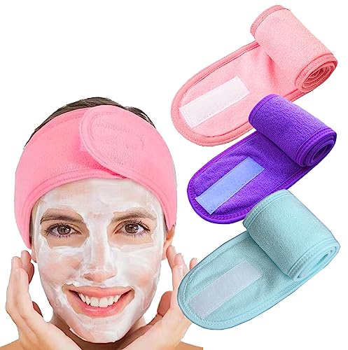 scicent 3 Stück Kosmetik Stirnband Frottee Haarband für Make Up Verstellbare Haarschutzband für Sport, Yoga, Washen, Spa Kosmetik Stirnband Frottee für Gesicht Waschen Make-up, 1318