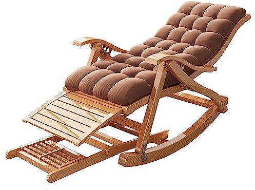 Klappbarer Outdoor-Terrassen-Liegestuhl, gepolstertes Kissen, robuster Schaukelstuhl aus Bambus, tragbare Sonnenliegen, Liegestuhl für Pool, Hinterhof und Strand – Braun