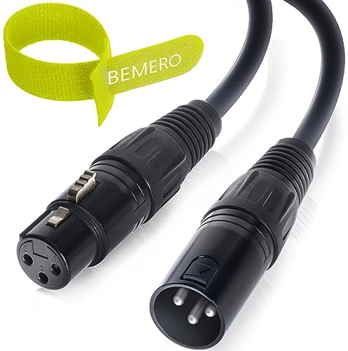 BEMERO XLR Kabel 3m - Mikrofonkabel XLRf auf XLRm - inkl. Klettkabelbinder - Linekabel, symmetrisch, 3-polig, schwarz