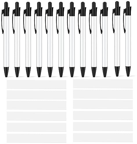 Carriere 12 Ensembles de Stylos à Sublimation Stylo à Bille à Sublimation Vierge avec Film Rétractable pour Fournitures de Papeterie Scolaires et de Bureau Durables et Faciles à Installer