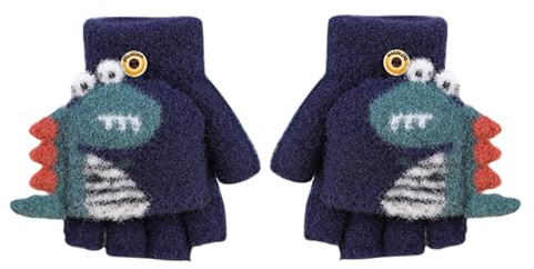 Kinder Halbfinger Handschuhe, Winter Jungen Mädchen Fingerlose Handschuhe mit Flip Top, Strickhandschuhe Cartoon Plüsch Fäustlinge mit Knopf Klappe