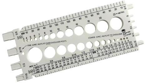 rockible Medidor de rosca de perno y tuerca, medidor de de rosca, comprobación rápida en pulgadas y métrica, herramienta de medición de tornillos fácil, blanco