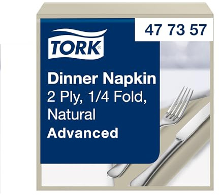 Tork Dinnerservietten Natur, 1/4 falten, 2 lagig, 150 Servietten, 19.8cm x 19.5cm, 477357