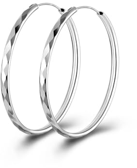 Créoles en argent 925 pour femmes, hypoallergénique Grandes créoles en argent léger, créoles argentées pour femmes 30/40/60mm, 60mm, Or blanc, Diamant