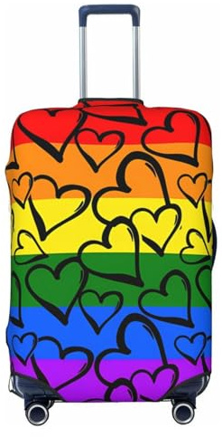 Gay Pride Kofferhülle mit Regenbogenmuster, Kofferabdeckungen für Gepäck, halten Sie Ihr Gepäck sicher und stilvoll, Gepäckabdeckungen für Koffer, TSA-geprüft, Schwarz , L