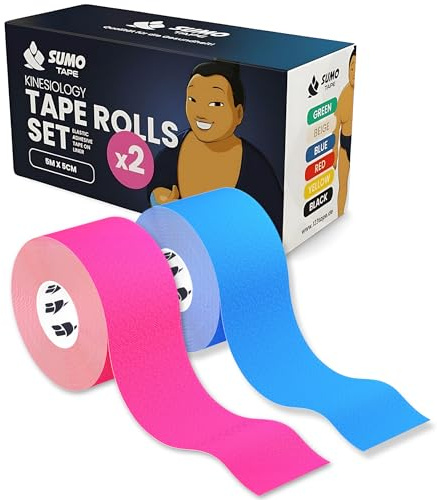 Sumo Tape® Kinesiotapes 2er Set wasserfest & hautfreundlich - Elastisches Kinesiologie Tape 5m x 5cm und extra starker Halt - Medizinische Kinesiotape Rollen, Sport Physio Tapes (Blau & Pink)