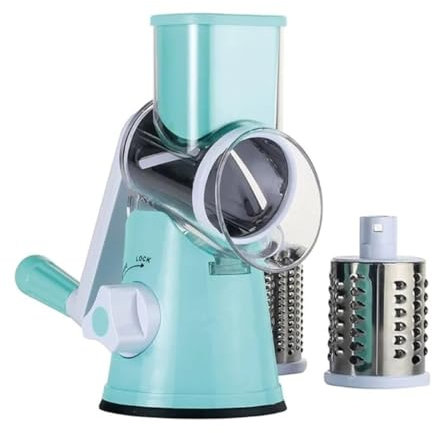 Cortador de verduras giratorio manual, cortador de frutas, mandolina redonda, para cocina, rallador de queso y verduras, cortador manual (azul)