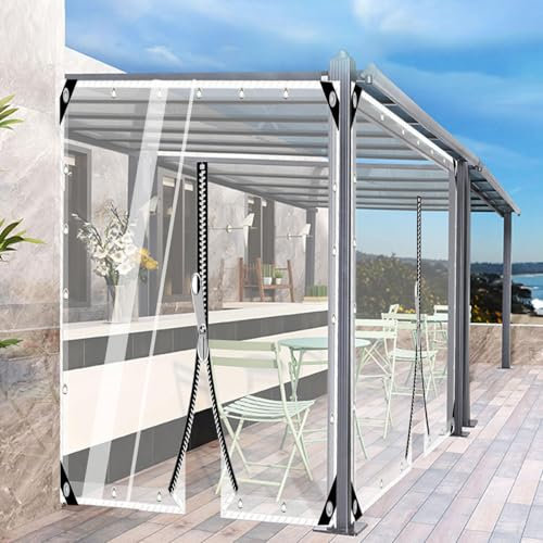 YQOLG87 Klare Zeltplanen mit Ösen,PVC-Kunststoff-Plane mit Reißverschluss-Tür,Outdoor Regenvorhang Fenster,wasserdichte transparente Plane für Terrasse,Reißfest,2.5x6m/8.2 * 19.7ft-A