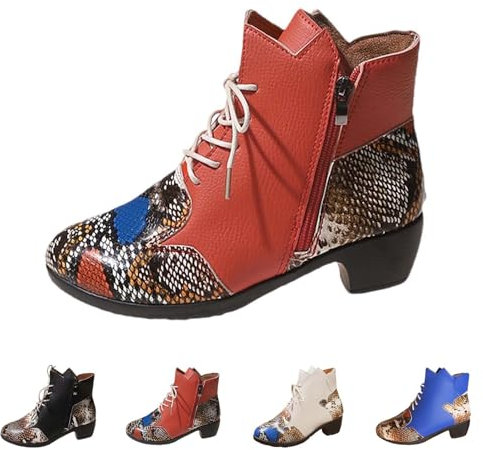 Ankle Boots For Women - Faux Leather Boots Women Fashion Snake Pattern Short Boots Side Zipper Boots Classic Patent Leather Boots Slip-On Ankle Boots Office Basic Low Heel Short Boots