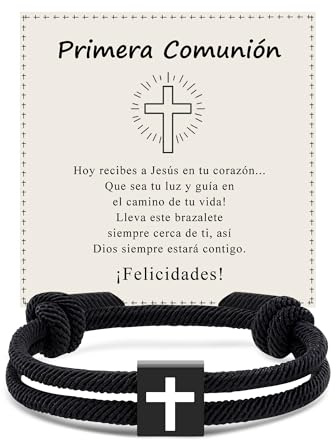 BOCHOI Regalo Comunión Niño Cruz Pulsera Regalo Primera Comunión Originales Confirmación Navidad Cumpleaños Pulsera Jesús Negr Niña Hombre Tejida Bautizos Adolescentes Comunion Religiosa