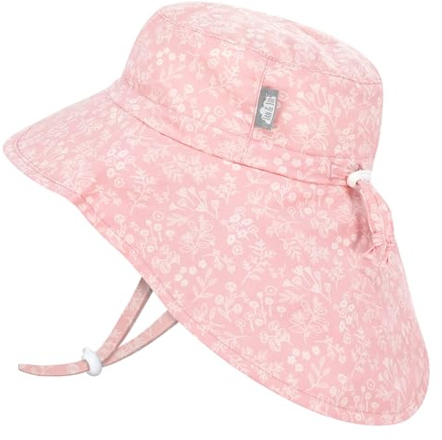 Jan & Jul Mädchen Baumwoll-Sonnenhut mit Nackenschutz, Faltbare Xplorermütze für Kinder (XL: 5-12 Jahre, Pink Prairie)