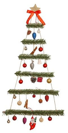 Harilla Wandbehang Weihnachtsbaum Weihnachtsschmuck mit Lichtern Dekorative Holzleiter für Außenfest Party Supply, GrÜn
