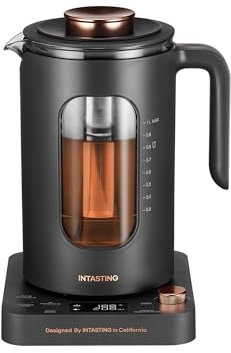 Electric Tea Kettle, INTASTING Glass Electric Kettle with tea Infuser and Precise knob temperature control, 1200W Fast Heating, BPA-Free, Easy to Clean, for Tea and coffee, Dark Grey (Dark Gery)