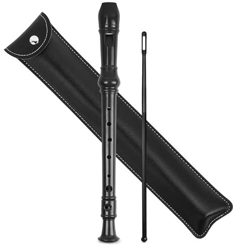 Mtzmy Blockflöte für Kinder Anfänger Sopran Deutsche Griffweise, 8-Loch Flöte für Erwachsene, Recorder mit Etui,Reinigungsstift und Bedienungsanleitung(2-Schwarz)