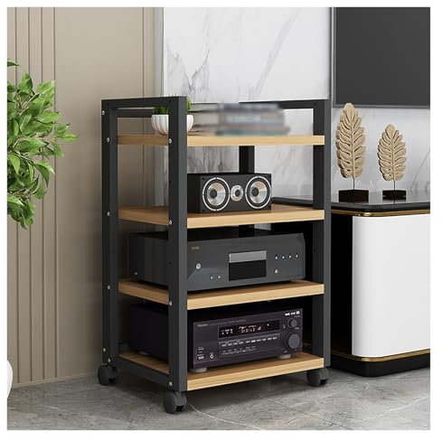 Hifi Stand Hi Fi Cabinets Stereo Cabinet Furniture Wood 3 4 Tier, Home Av Receiver Stand with Universal Wheel & Adjustable shelf, Corner Entertainment Center/ Commercial Turntable And Amplifier Rack(B